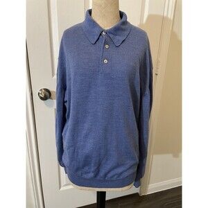 Tricots St Raphael Pullover Sweater 1/4 Button Up Mens Size L Blue Cashmere Wool